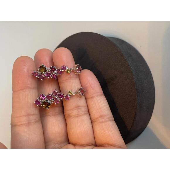 SOLD 925 Sterling Silver Earrings Round Tourmaline Rhodolite Garnet Gemstone - Picture 2 of 8